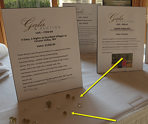 fundraising auction tips - glass beads school silent auction table