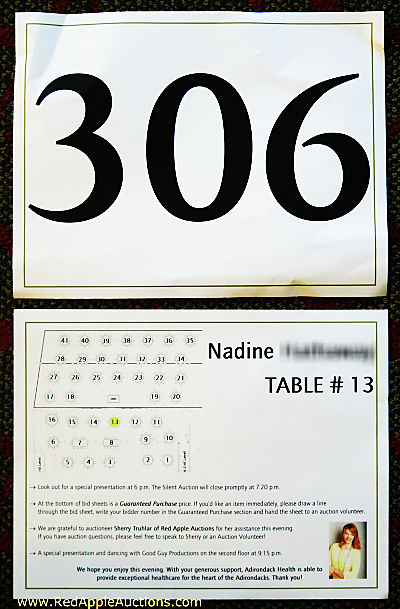 skyskraber Forbløffe kandidatskole This auction bid card served many purposes: bid number, seating assignment,  advertisement, and more - Fundraising gala auctioneer Sherry Truhlar