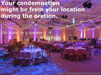 Perspectives from front and back of the auction ballroom